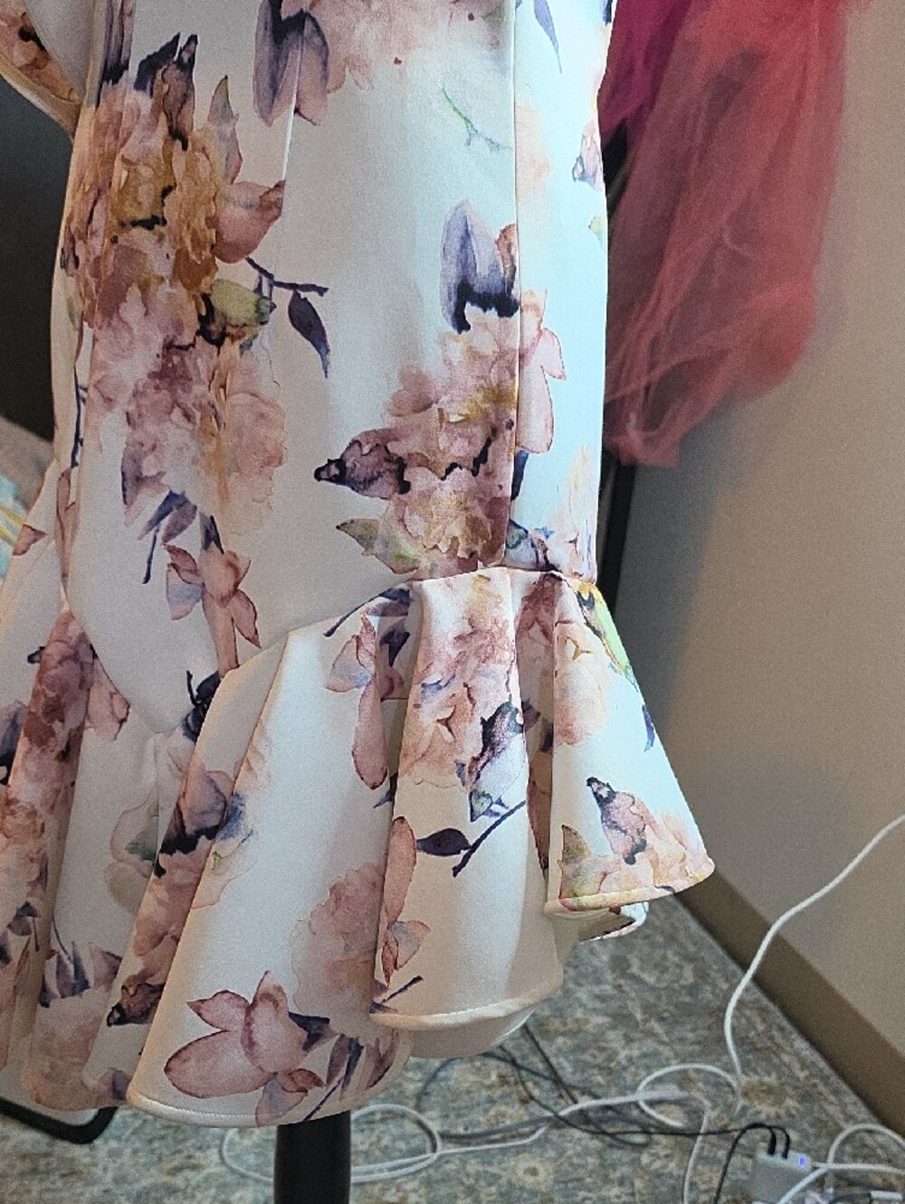 One-Shoulder Floral Ruffle Mini Dress - Blush Pink - Picture 11 of 13